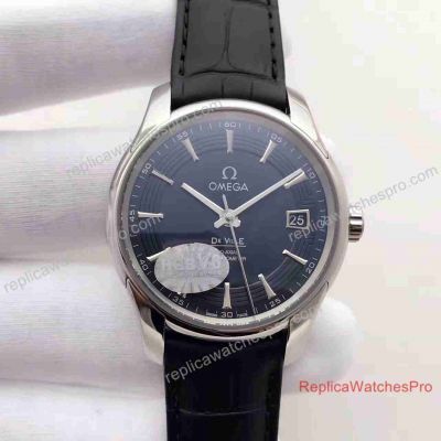 Swiss Copy Omega De Ville Hour Vision Mens Watch SS Black leather 41mm